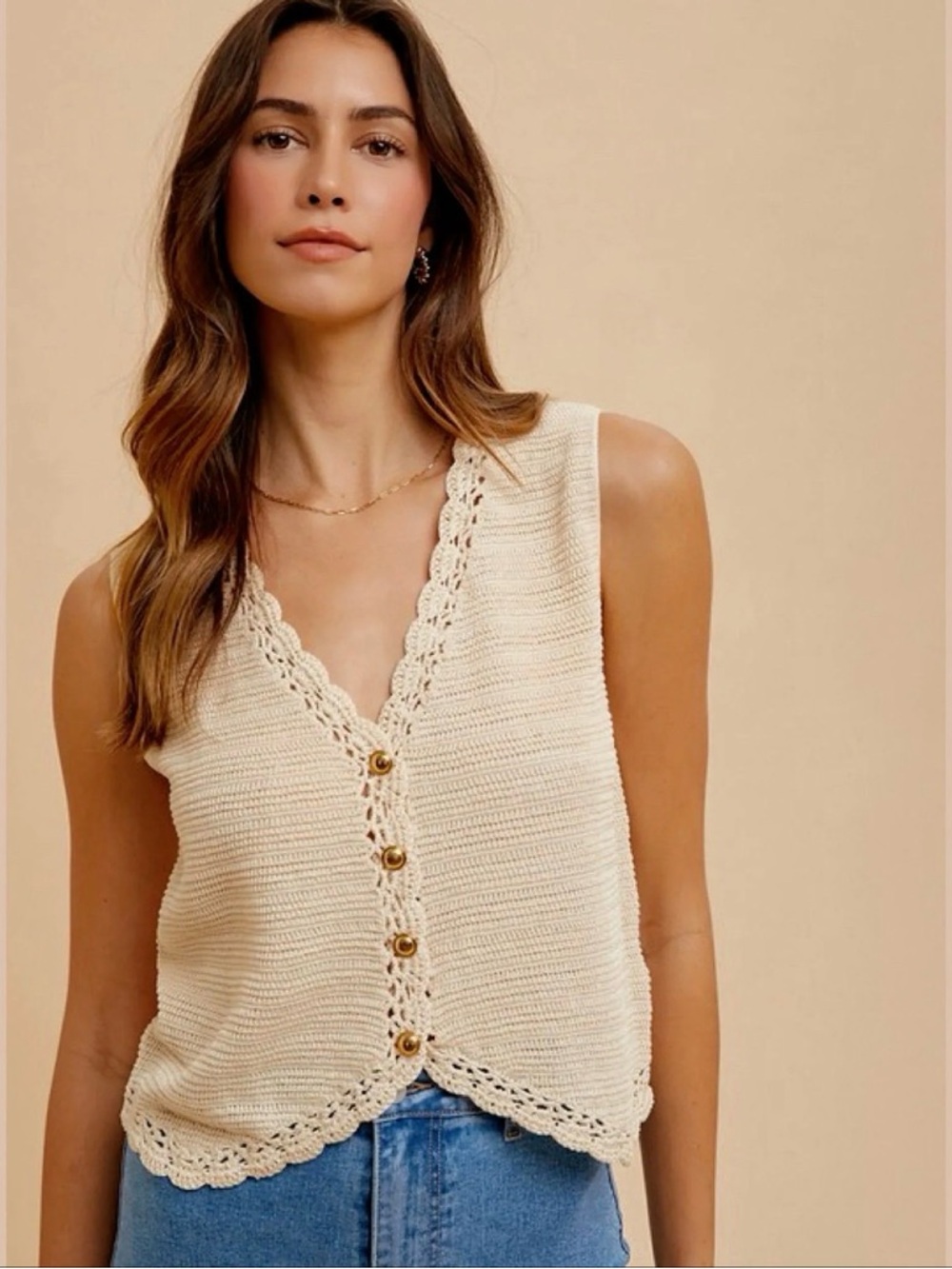 Crochet Trim Button Down Knit Sweater Vest NWT | Anniewear | XL